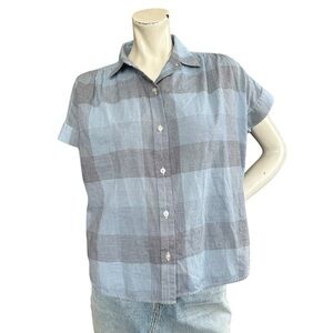 Everlane “The Square Air” Blue Short Sleeve Plaid Boxy Button Down Shirt Size XS